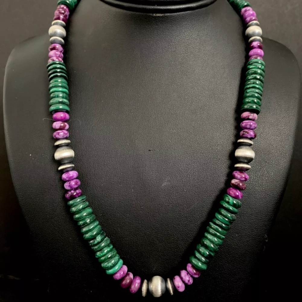 Sterlingsilver Greenmalachite Sugilitebeadnecklace - image 1